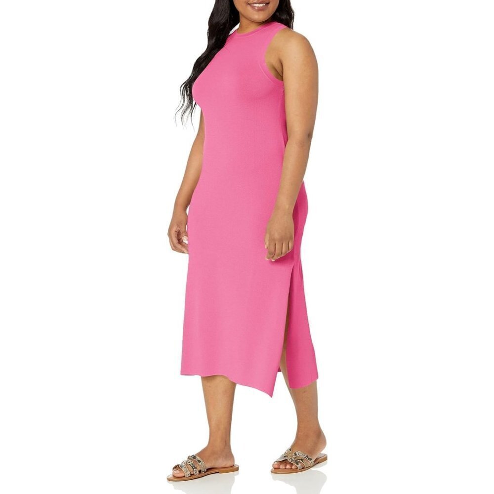 The Drop Womens Size XL Gabriela High Neck Side-Slit Maxi‎ Sweater Dress in Pink